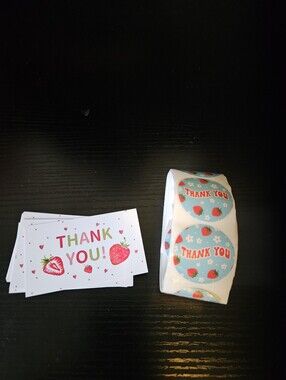 Thank You Strawberry Sticker and Card Set - Pink and Red